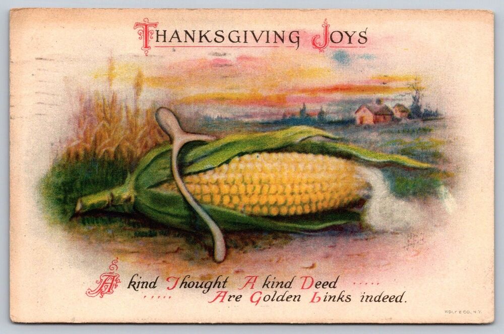 Vintage 1919 Thanksgiving Postcard Lowell Mass to Nashua NH Corn Wishbone Farm
